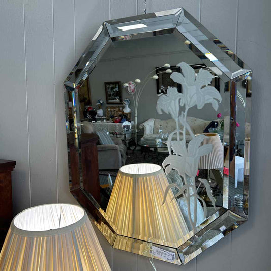 Beveled Wall Mirror w/Etched Flower