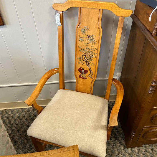 Wood Chair w/Asian Design and Tan Seat