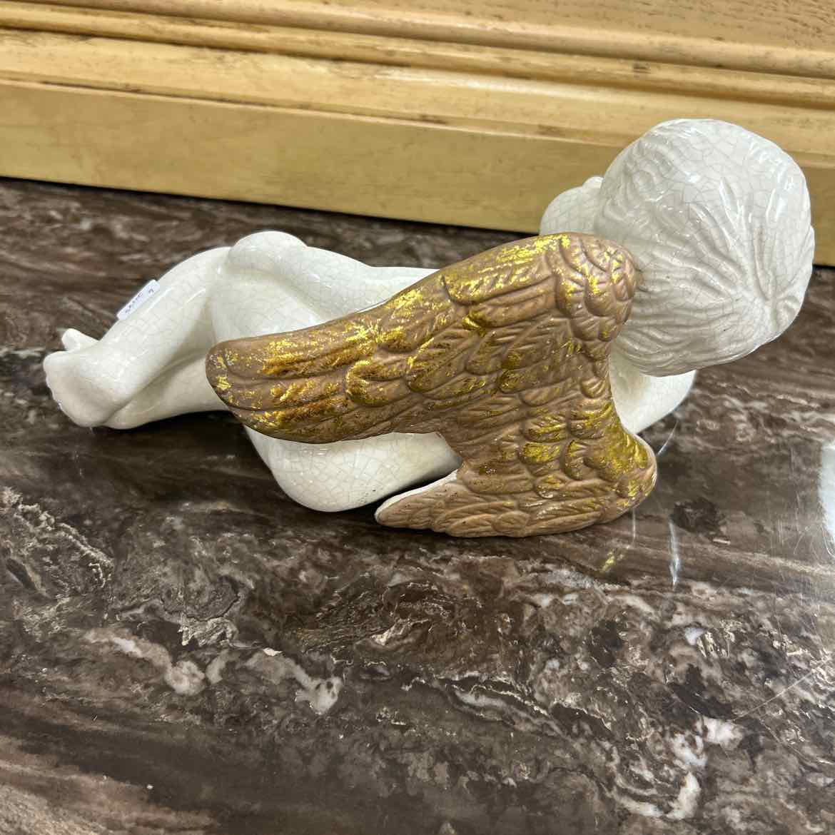 White Crackled Ange Reclining Figurine