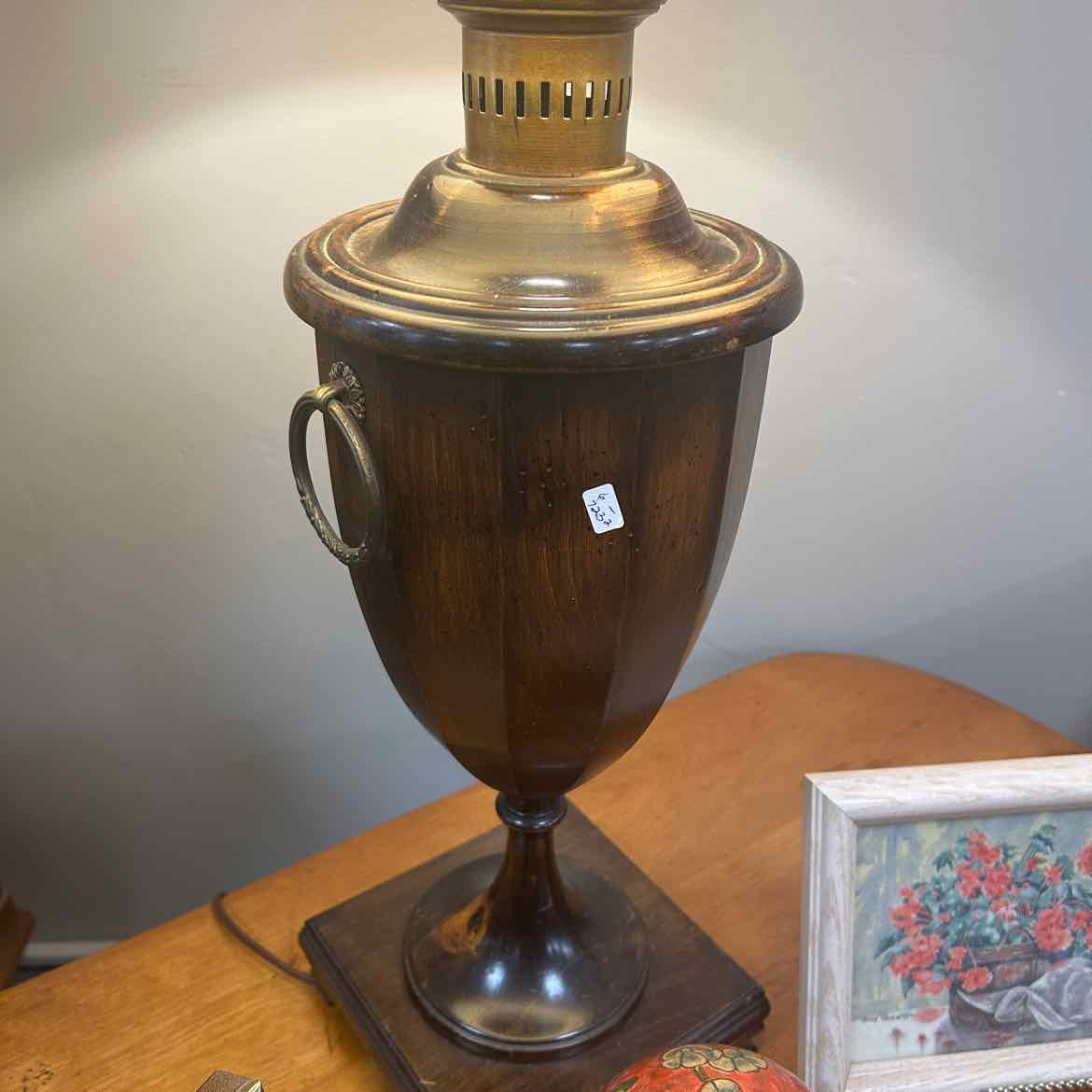Tall Wood Lamp w/Metal Ring