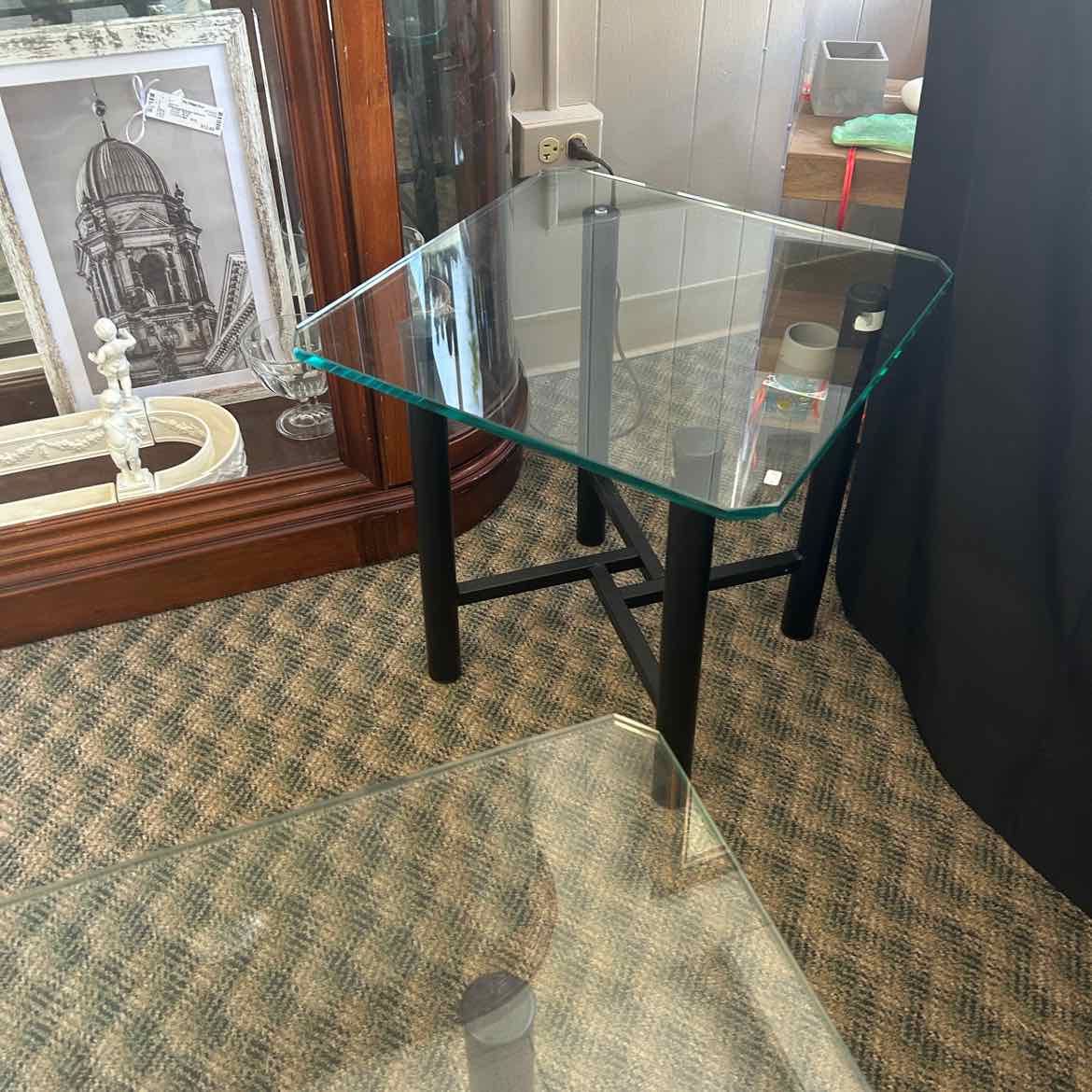 Square Glass Side Table w/Metal Legs