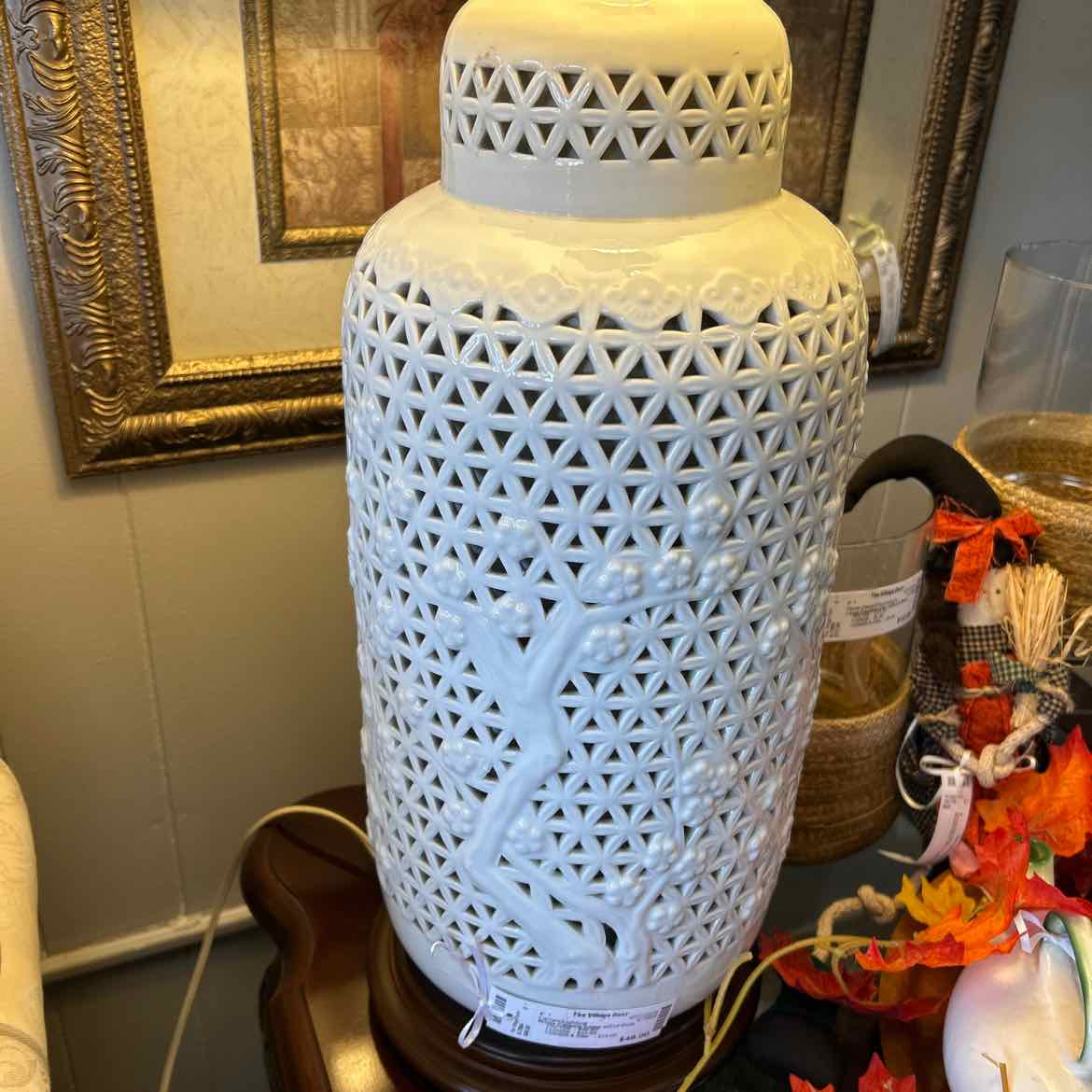 White Ceramic Lamp w/Cut Outs