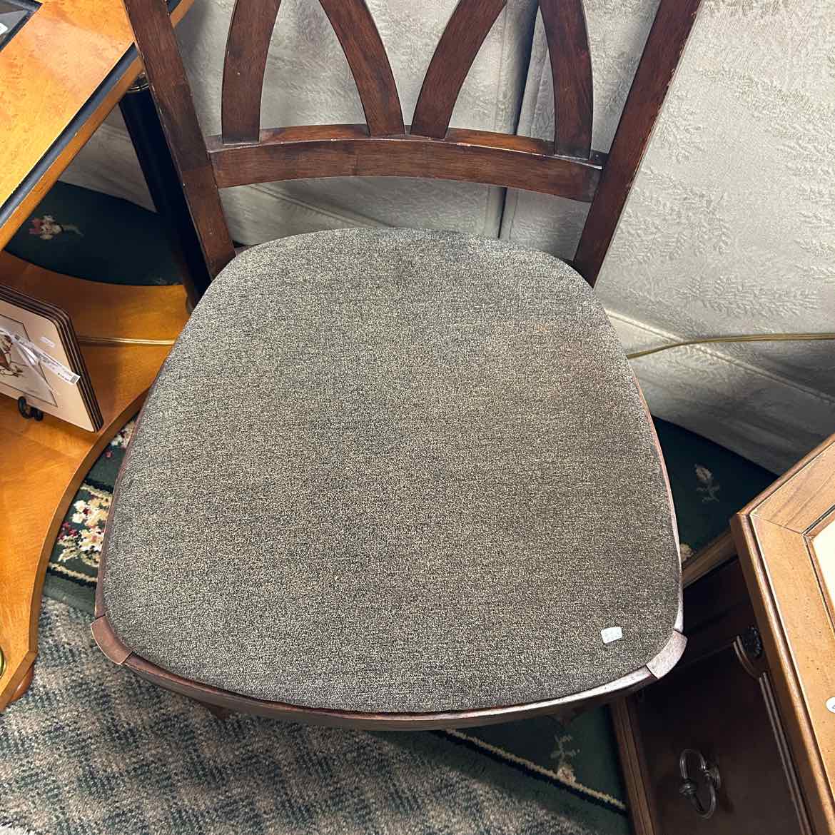 Wood Side Chair w/Gray-Green Seat AS IS