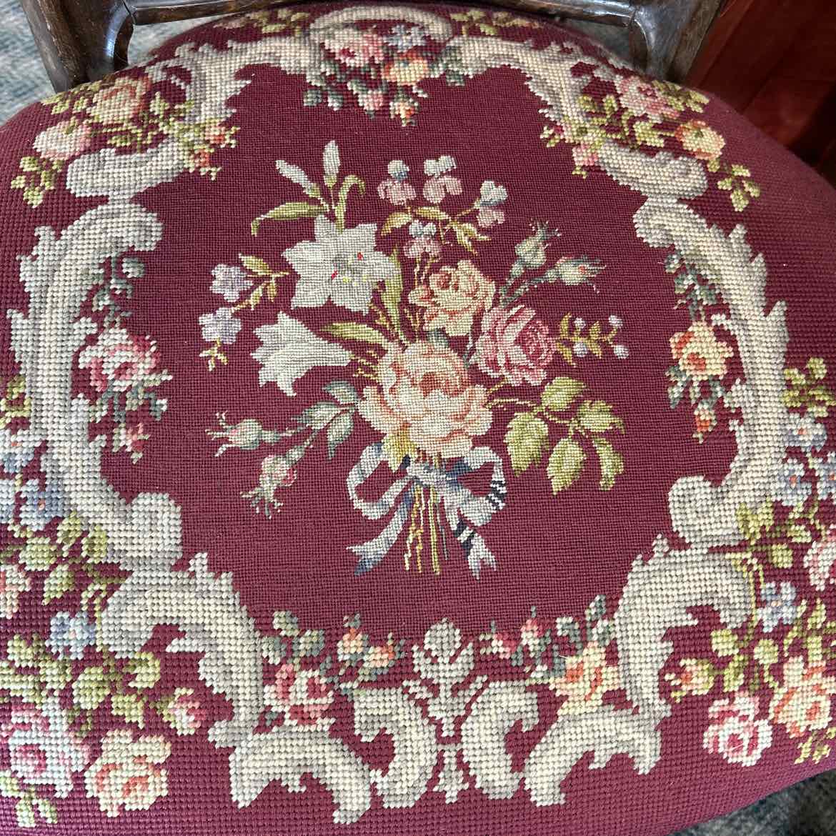 Burgundy Floral Needlepoint Provincial Chair
