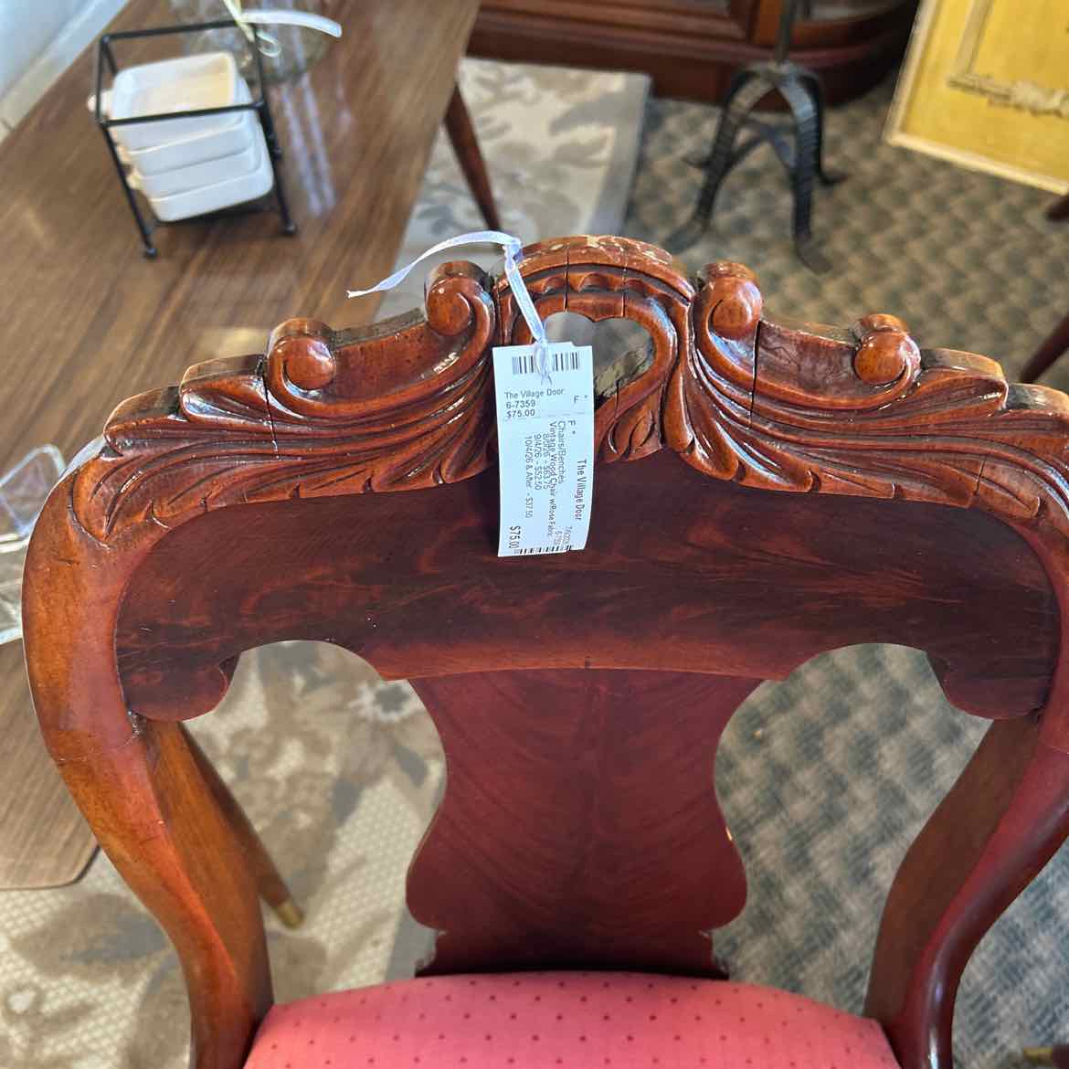 Vintage Wood Chair w/Rose Fabric Seat