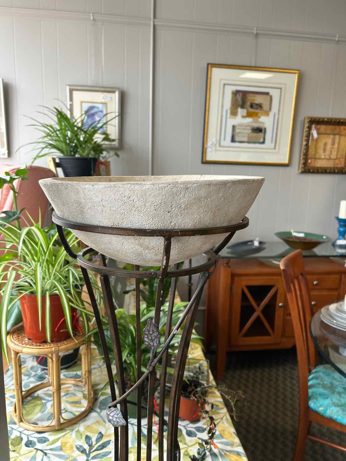 Tall Metal Planter w/ Clay Bowl
