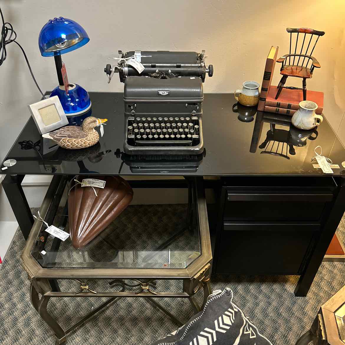 Black Glass w/Metal Drawers Desk