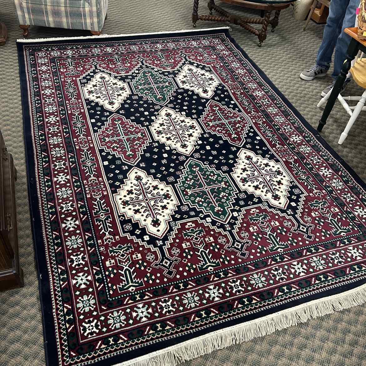 Navy/Burgundy/Green Patterned Rug
