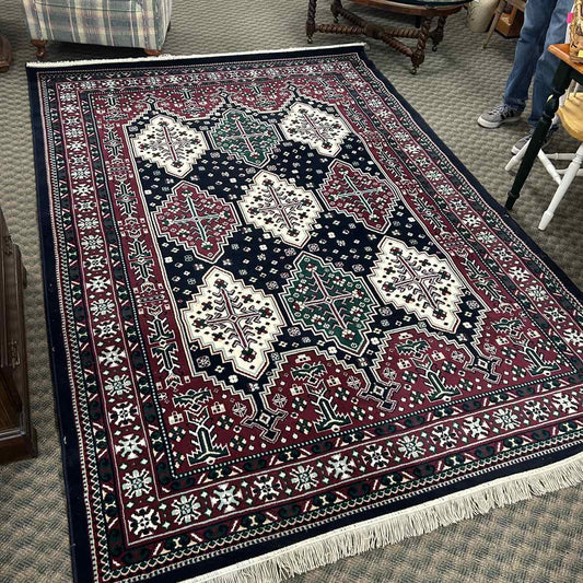 Navy/Burgundy/Green Patterned Rug