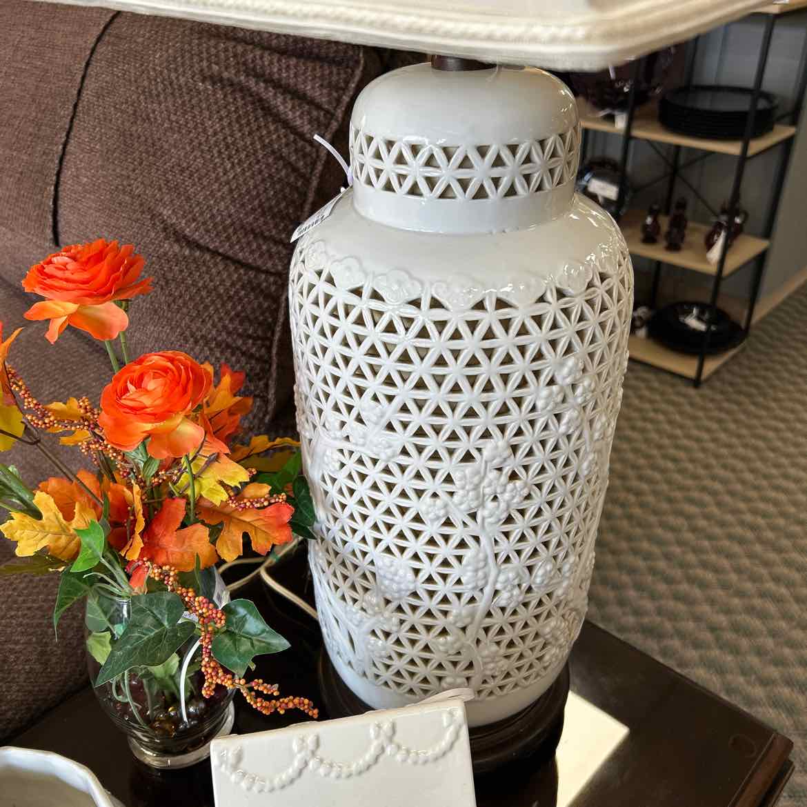 White Ceramic Lamp w/Cut Outs