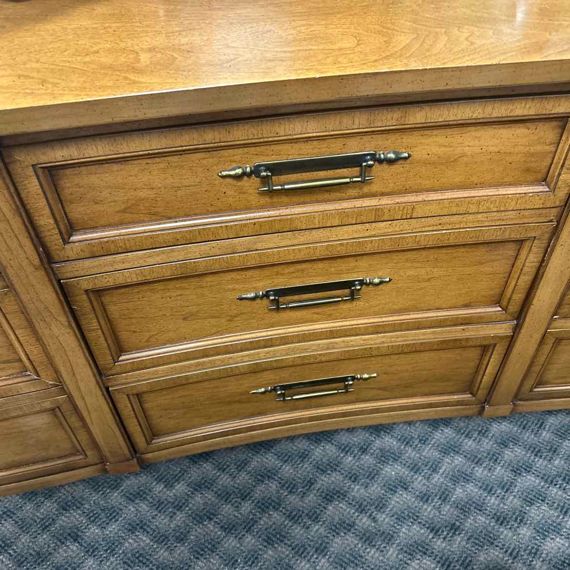 Wood Dresser w/9 Drawers & Brass Handles