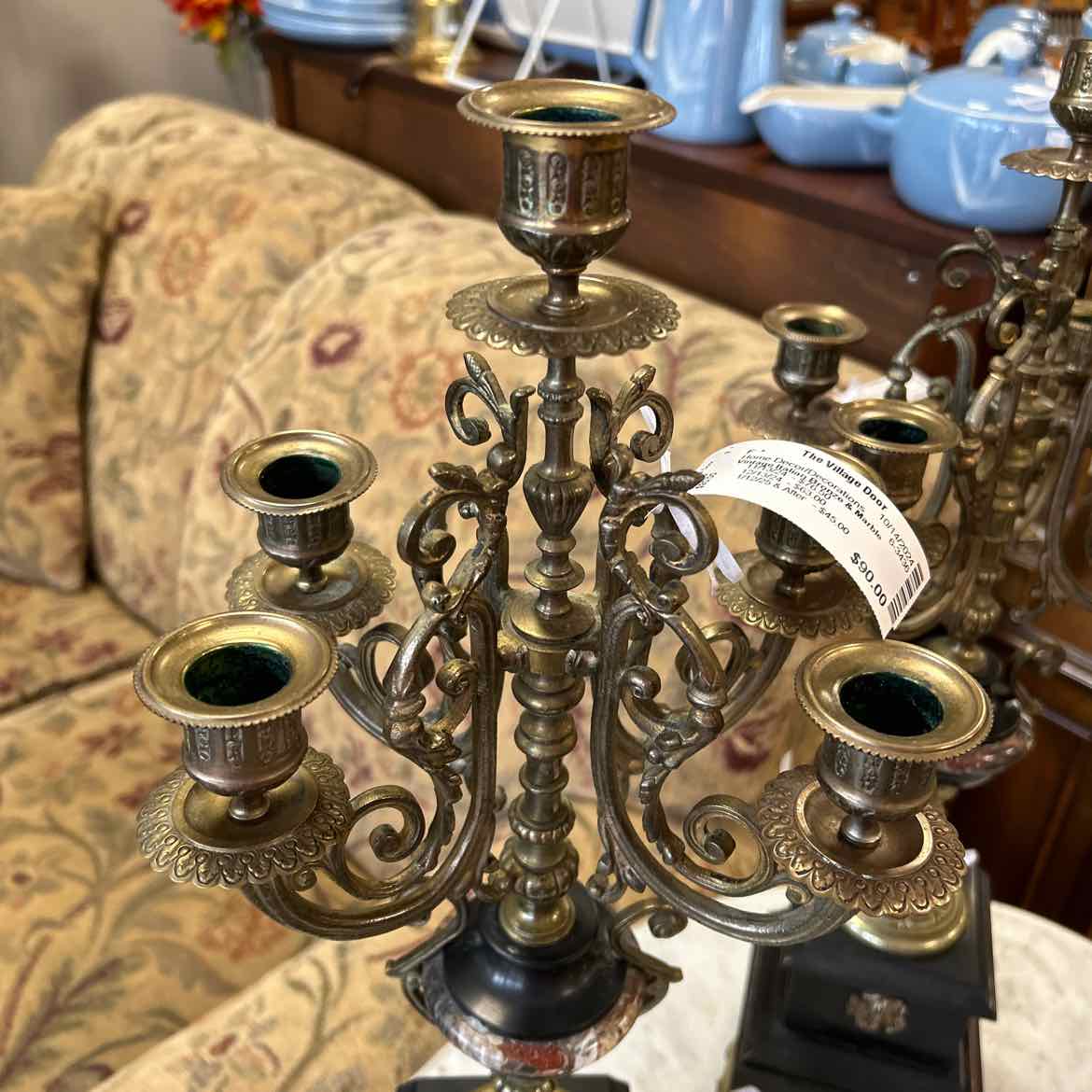 Vintage Italian Bronze & Marble Candleholder