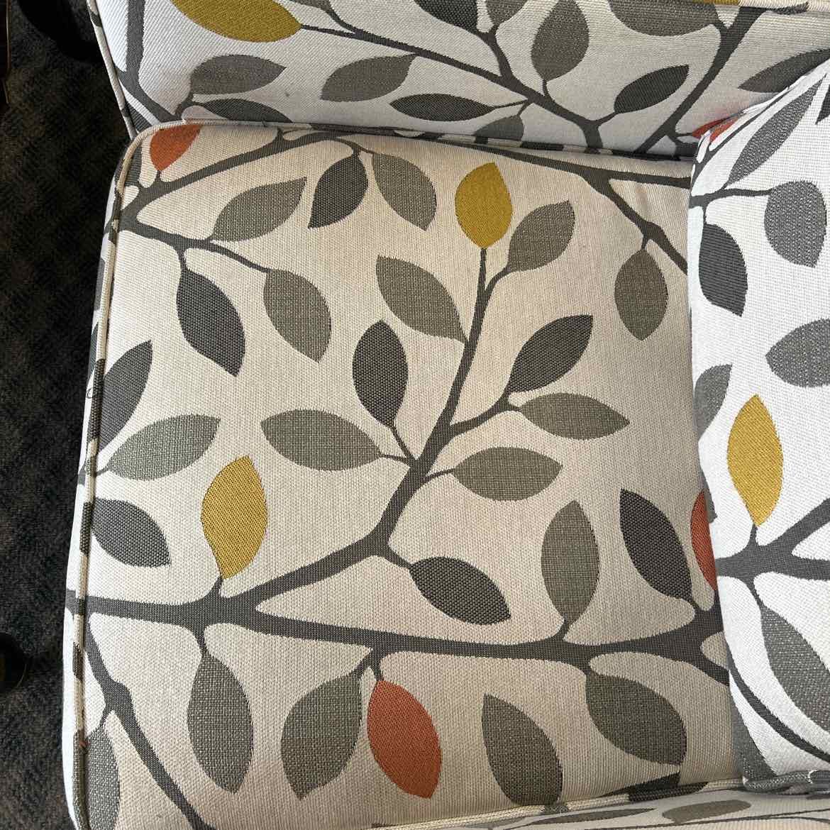 Upholstered Arm Chair W Gray,Gold,Green Leaves