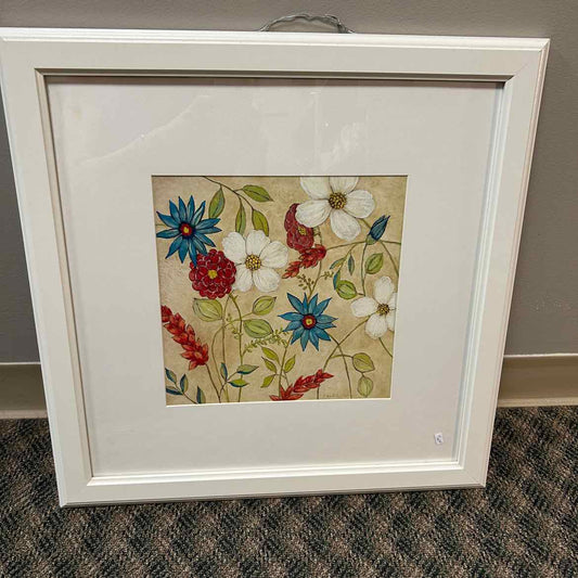 Print of Multicolor Flowers in White Frame