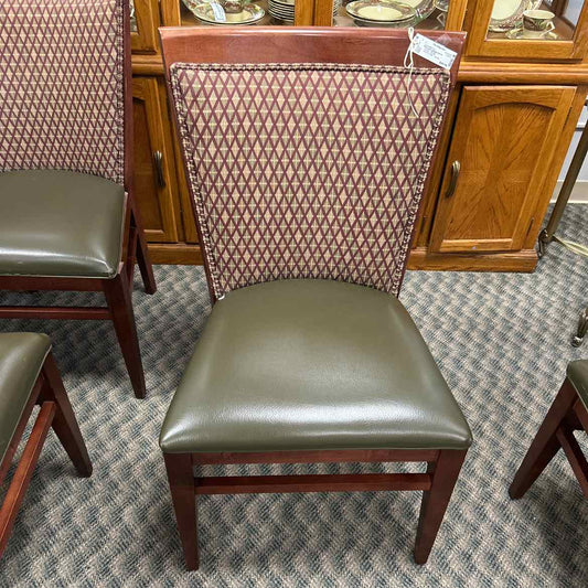 Wood Chair w/Green Seat & Upholstered Back