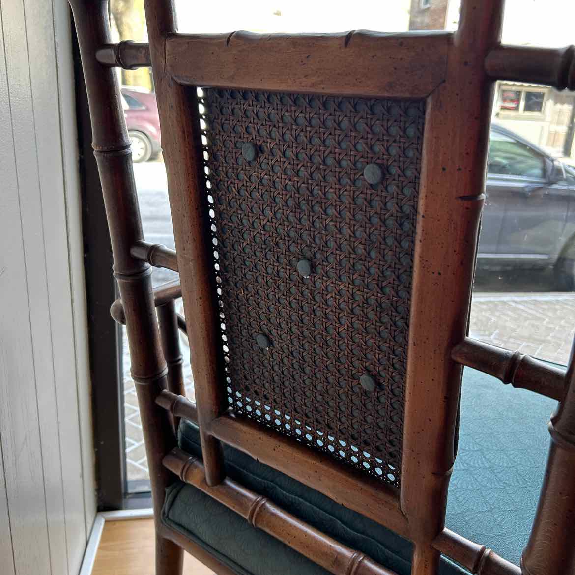 Blue Upholstered Side Chair with Wood Arms