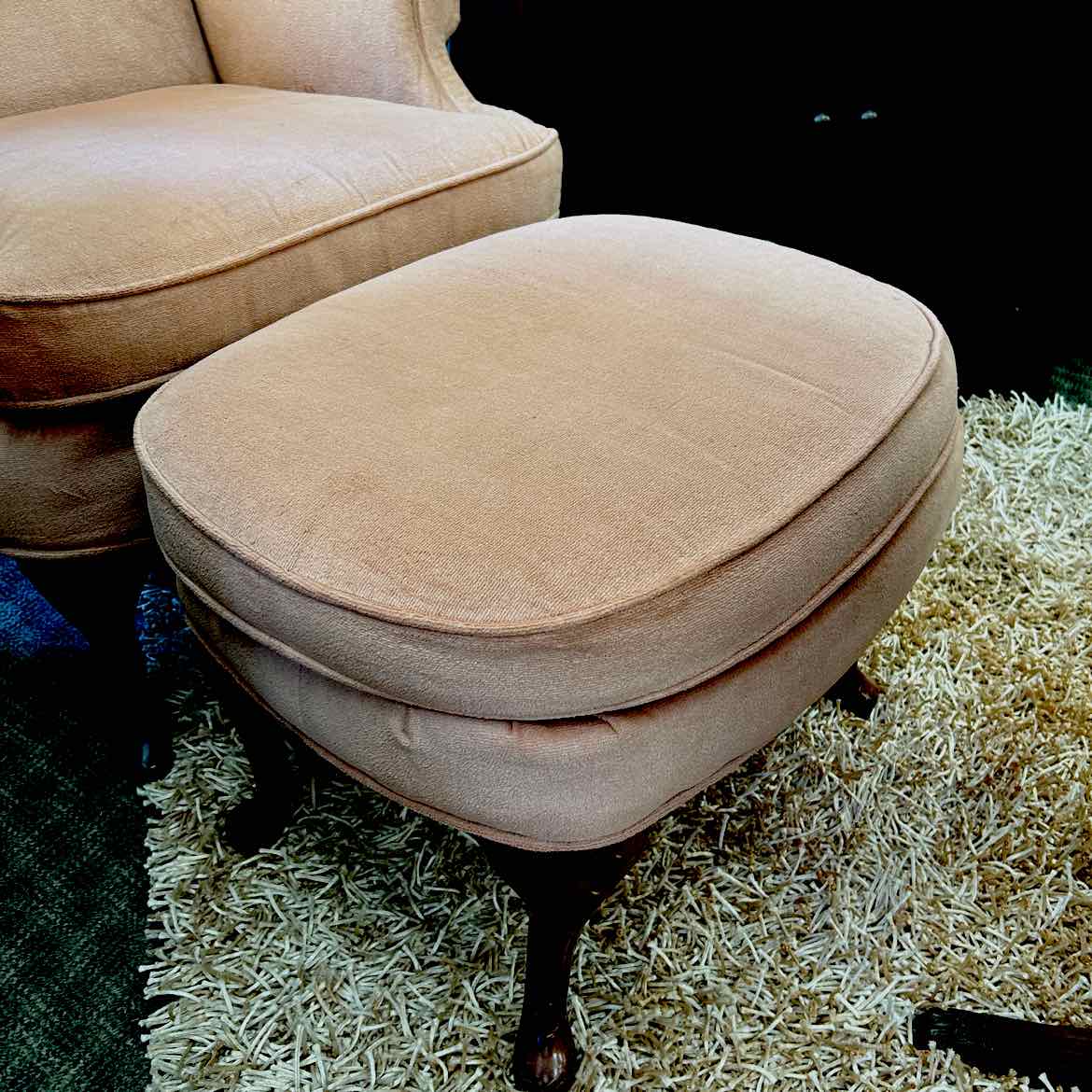 Salmon Upholstered Wing Chair w/Ottoman