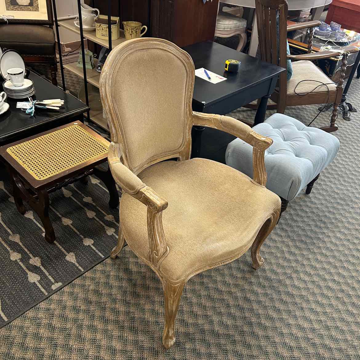 Light Wood Tan Upholstered Arm Chair