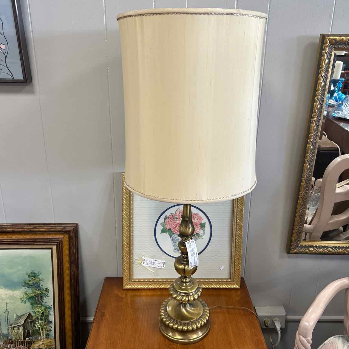 Tall Brass Lamp w/Glass Insert/Shade