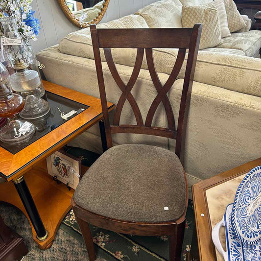 Wood Side Chair w/Gray-Green Seat AS IS