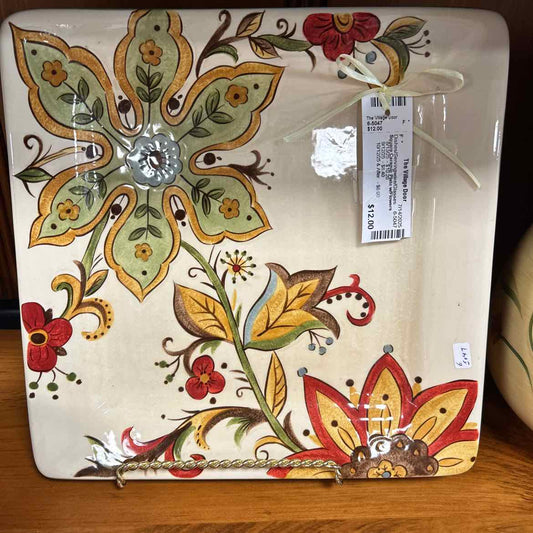Square Ceramic Plate w/Flowers