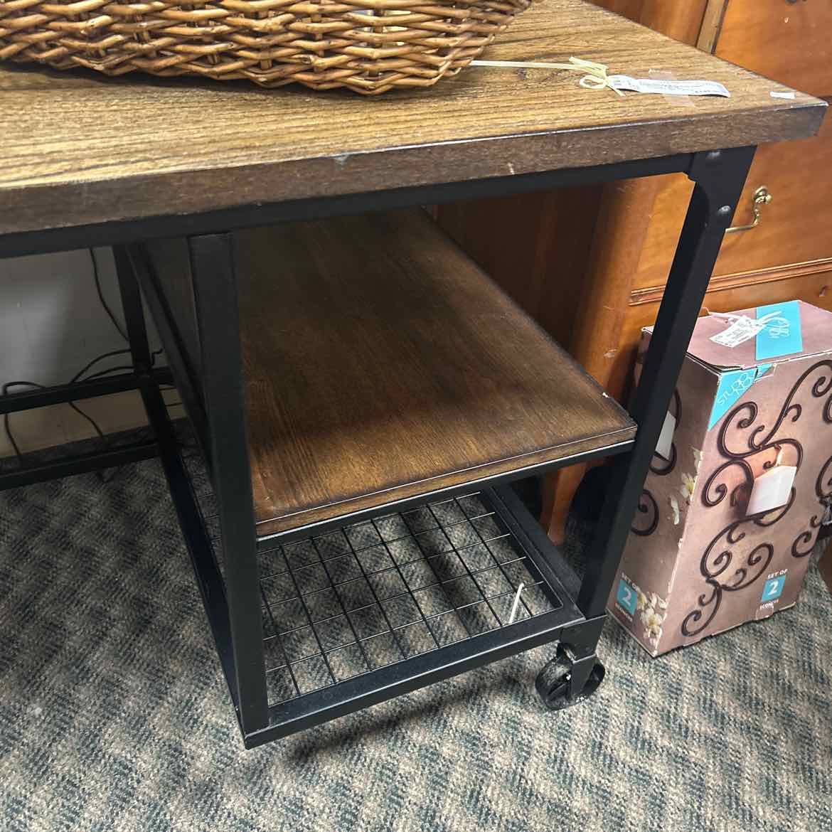 Large Wood & Metal Desk w/Side Shelves