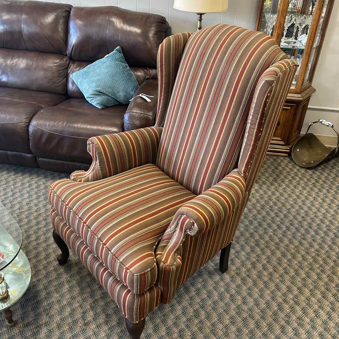 Multicolor Brown Striped Camelback Chair