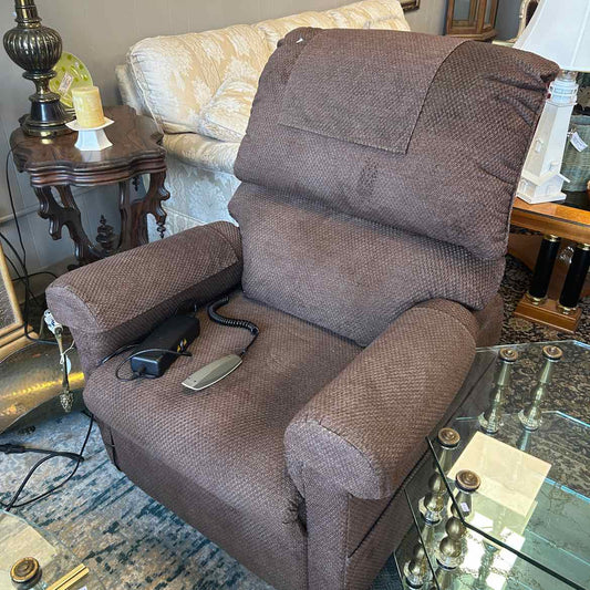 Brown Fabric Electric Arm Chair w/Power Lift