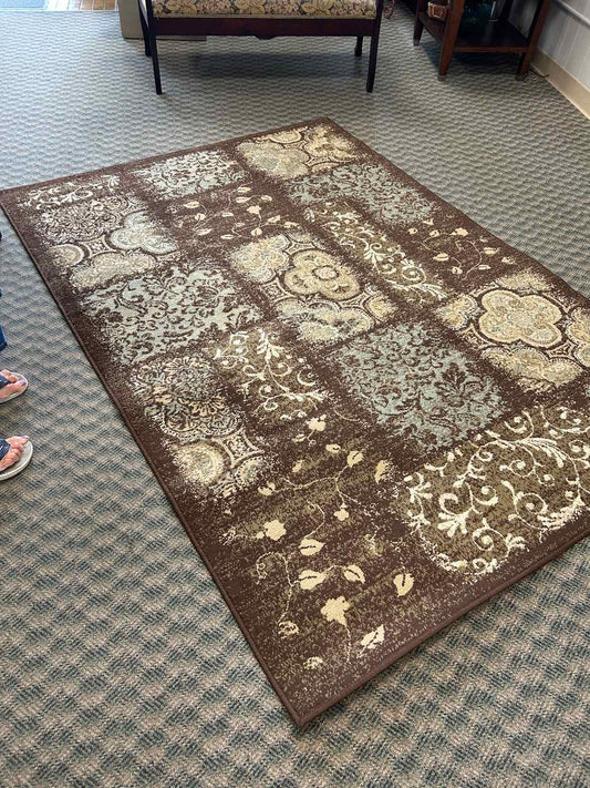 5x7 Brown/Aqua Rug