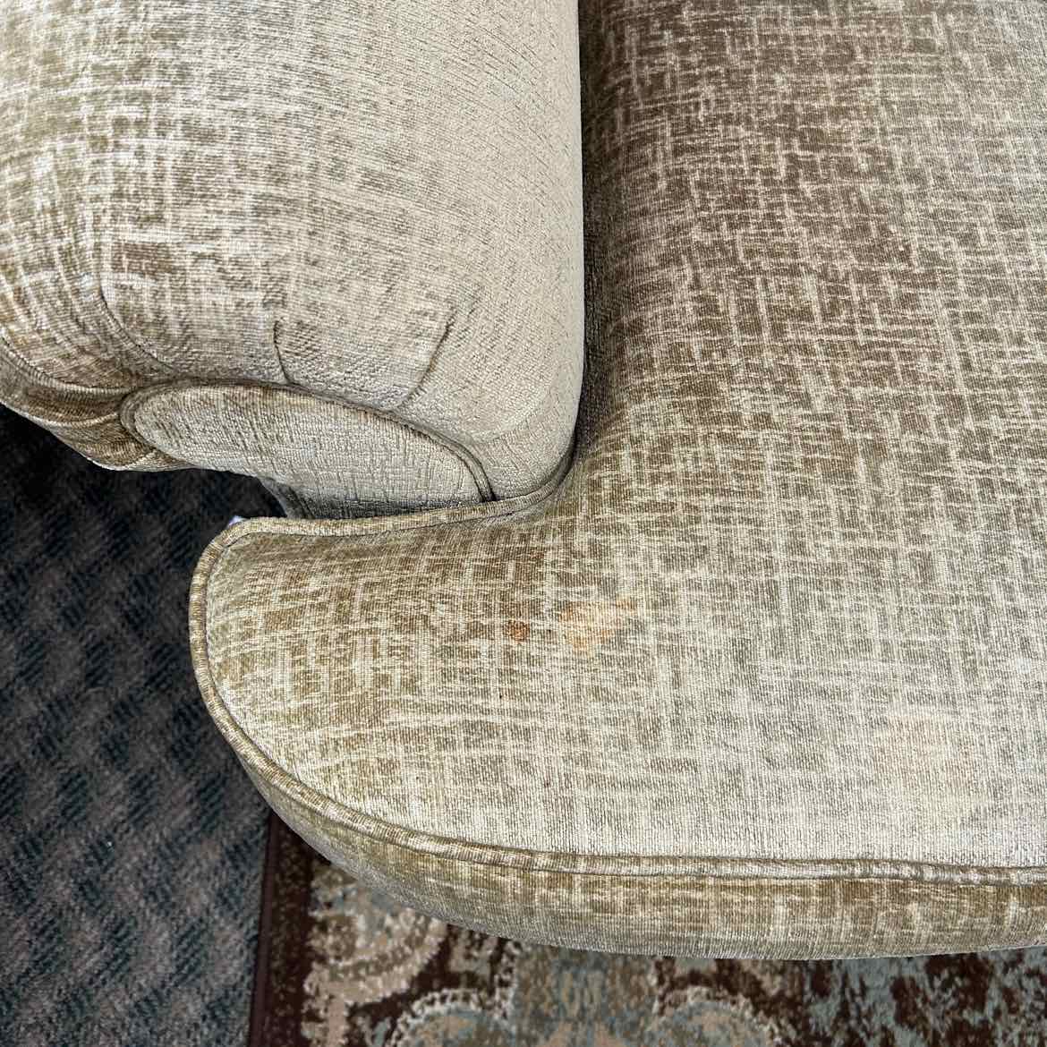 Tan Sofa w/Blond Wood Feet AS IS