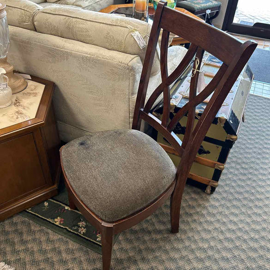 Wood Side Chair w/Gray-Green Seat AS IS