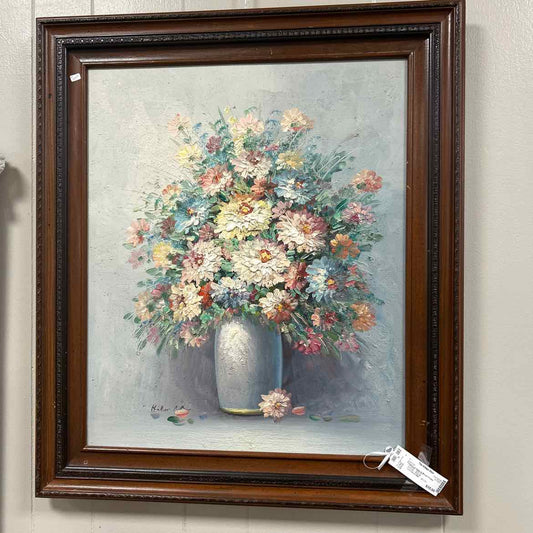 Flowers in Vase in Brown Frame