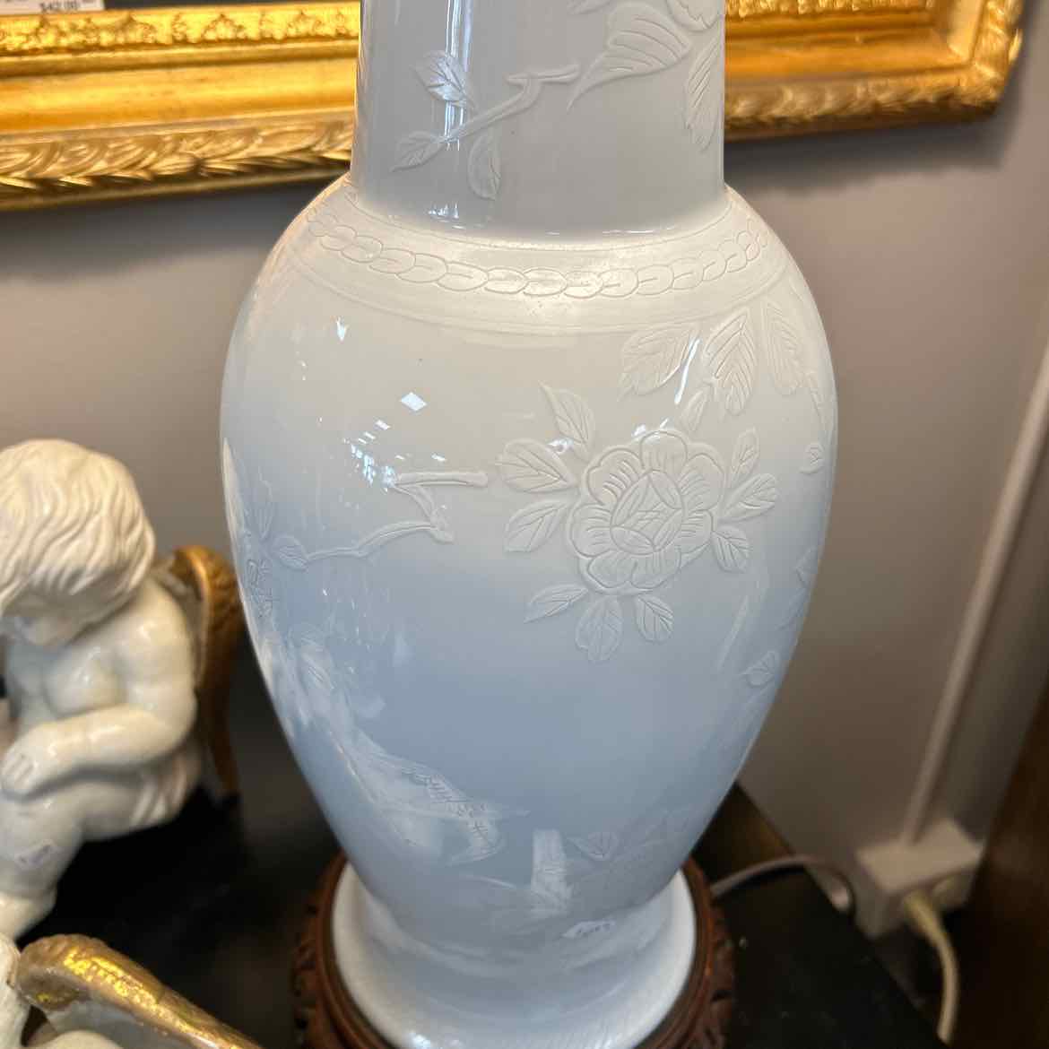 Gray Lamp w/Embossed Flowers