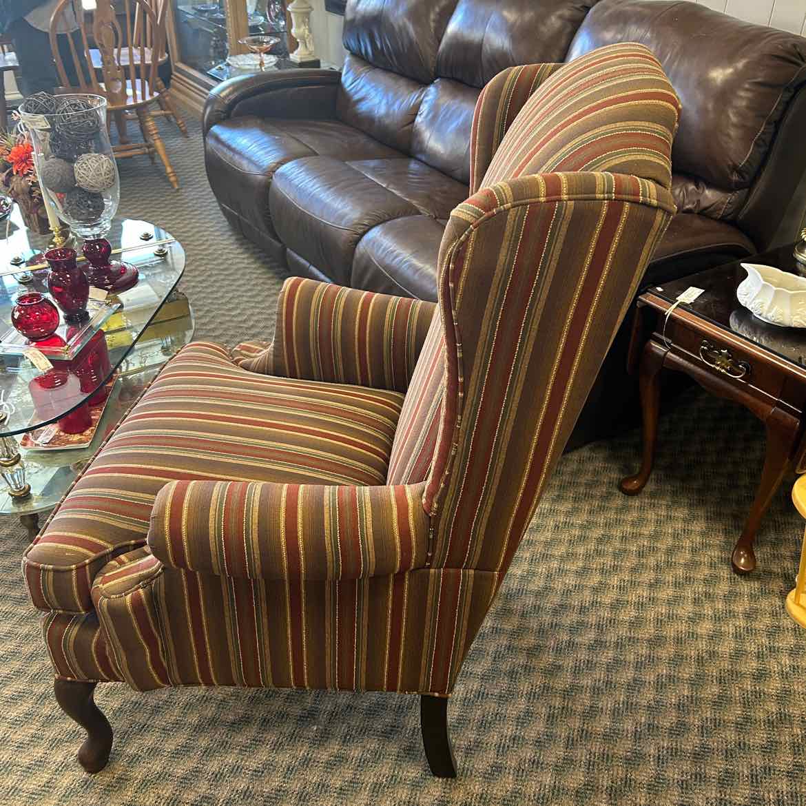 Multicolor Brown Striped Camelback Chair