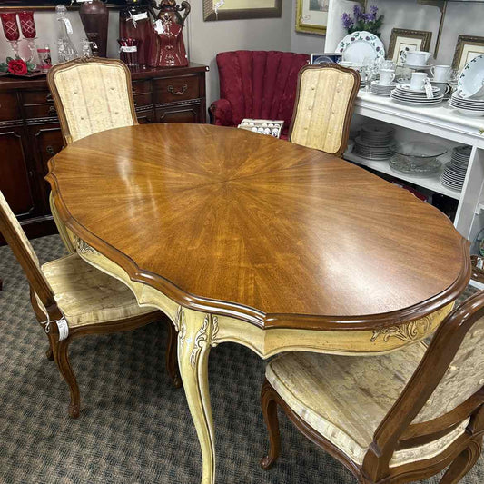 Oval Dining Table w/4 Upholstered Chairs AS IS/2 Leaves & Pads