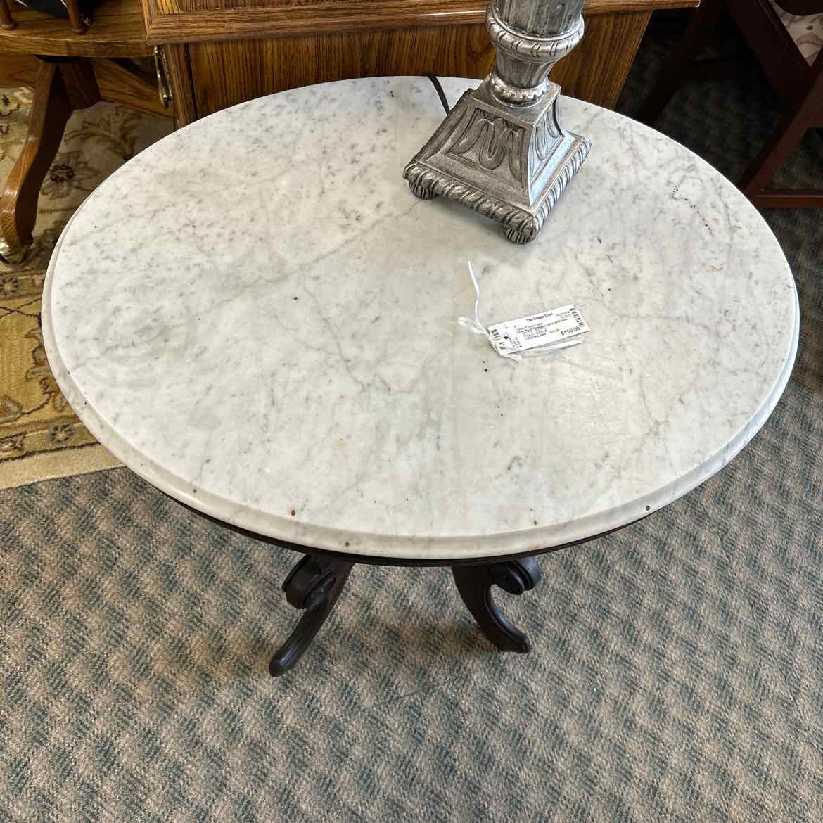 Wood Pedestal Table w/Marble Top