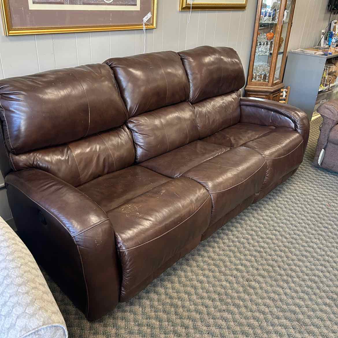 Brown Leather Sofa w/2 Side Recliners