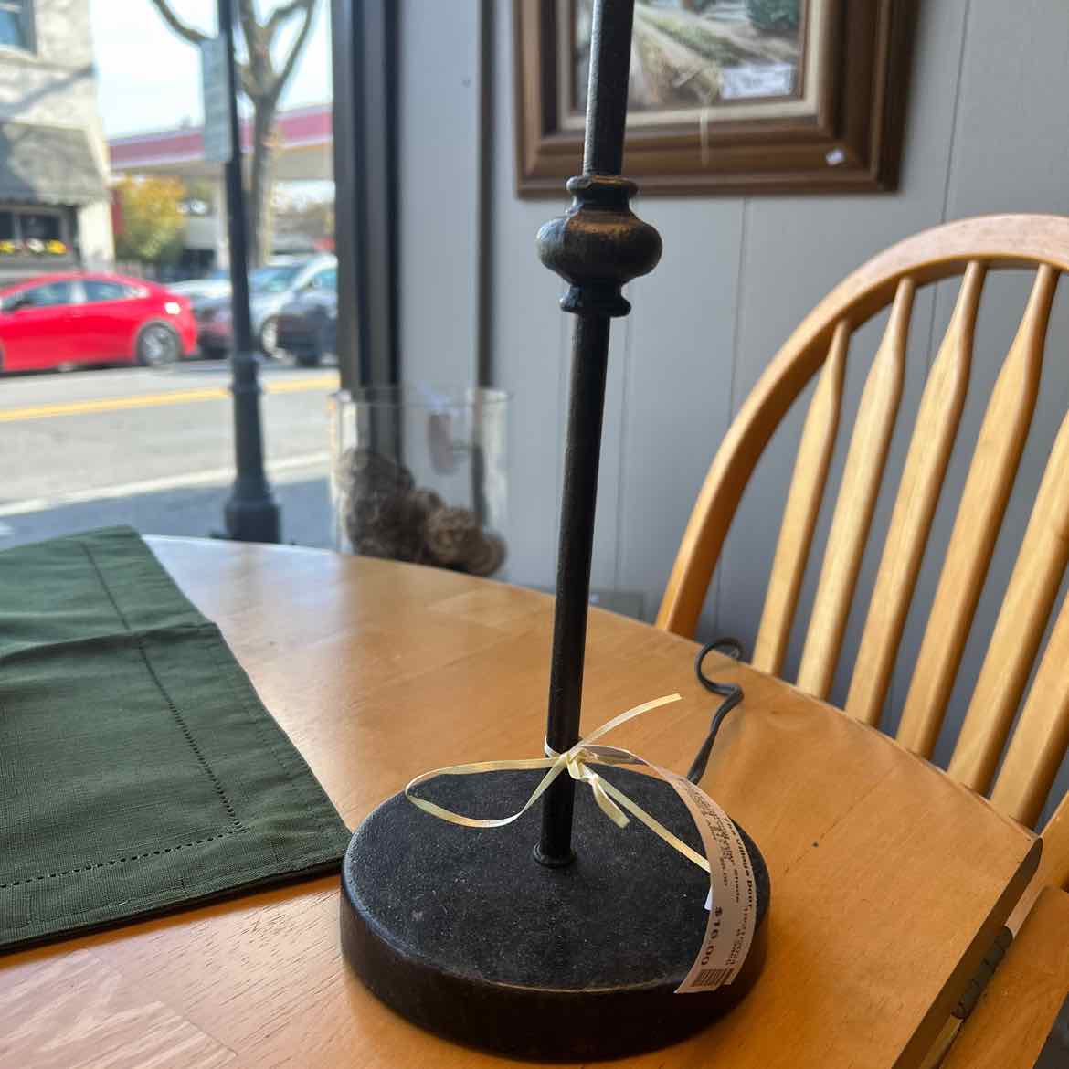 Metal Lamp w/Burlap Shade