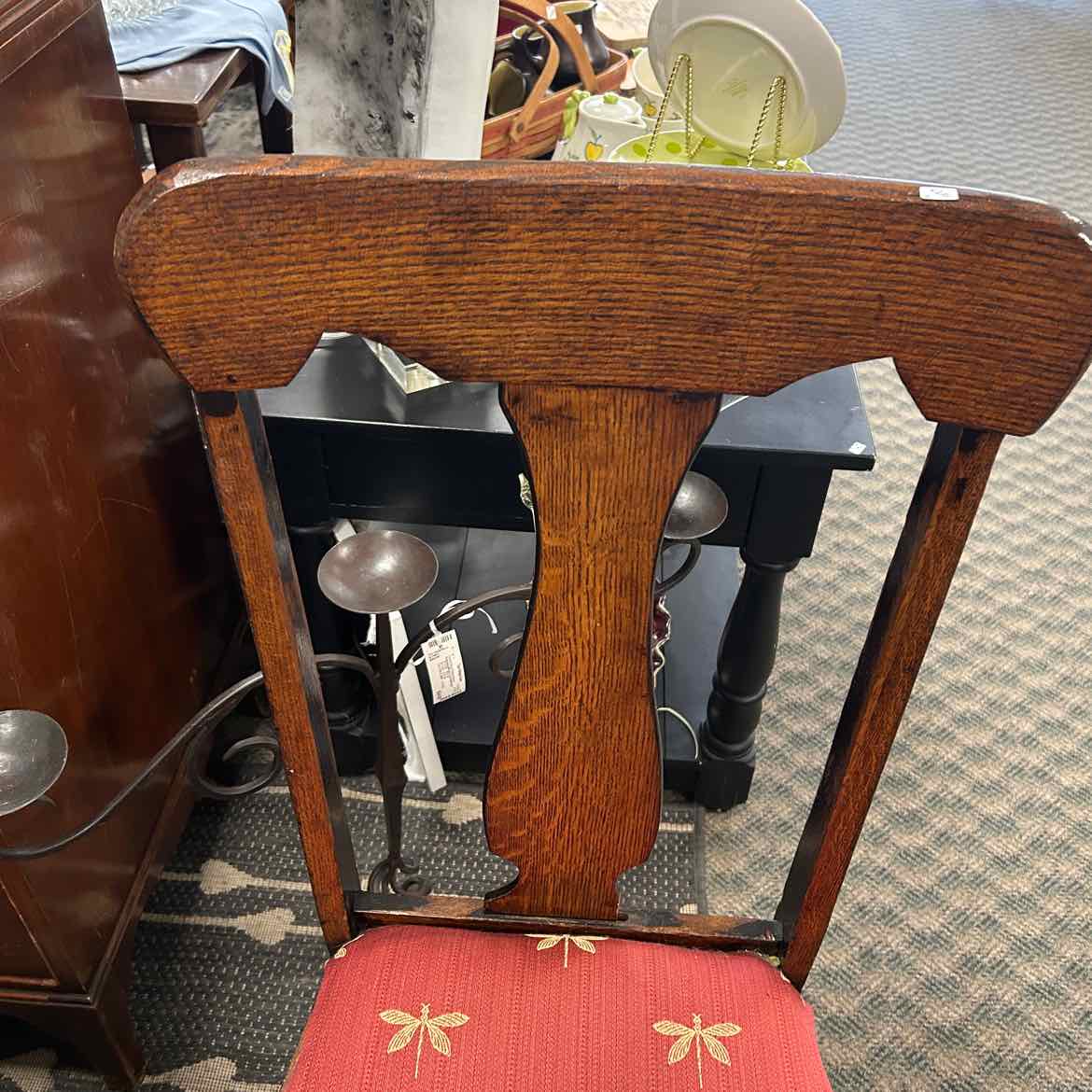 Wood Chair w/Dragonfly Upholstered Seat