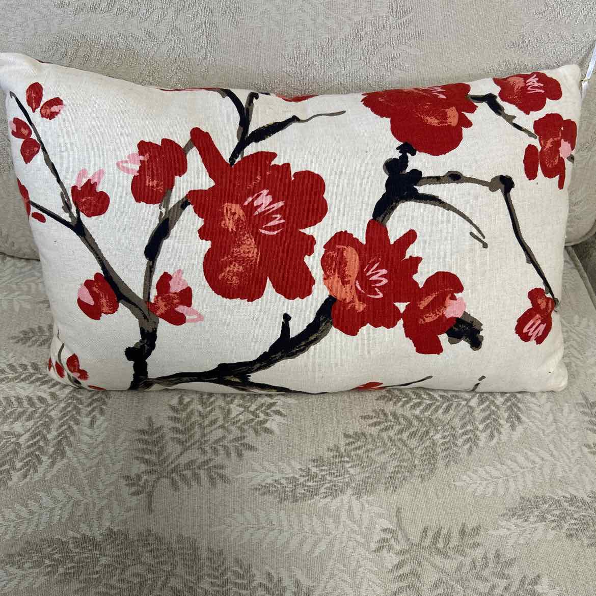 Tan Pillow w/Red Flowers