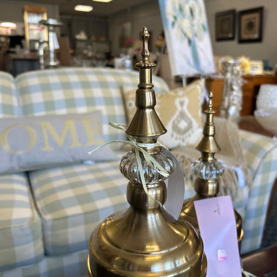 NEW Gold & Glass Tall  Decorative Vase w/ Lid