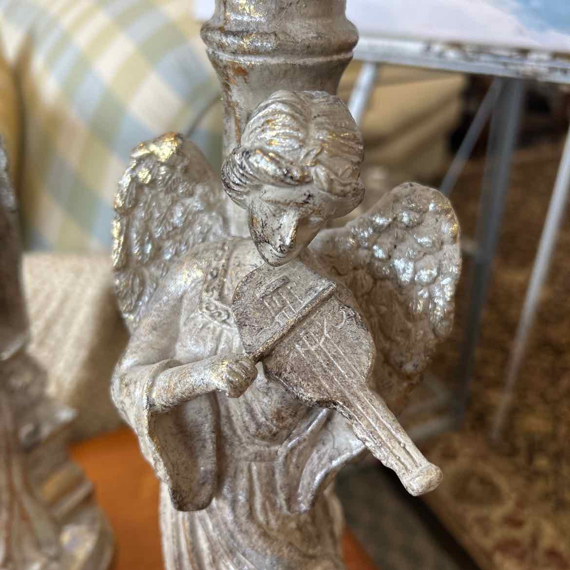 Sparkly Silver Angel w/Violin Candleholder