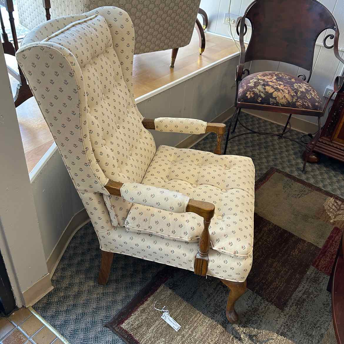 White Upholstered Chair w/Flowers