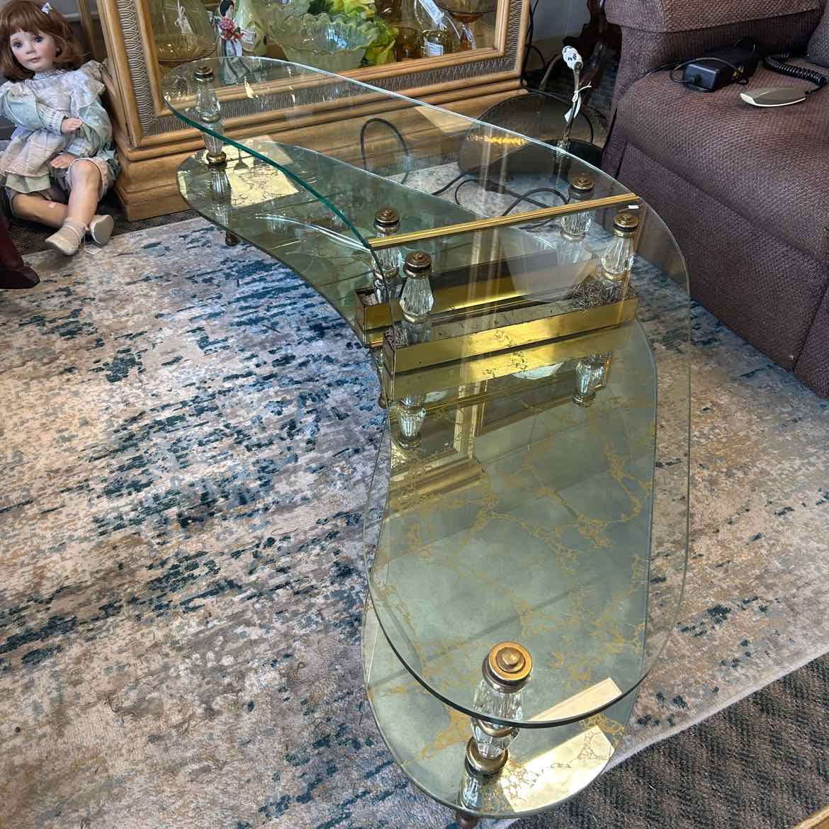 2 pc Kidney Shape Glass Coffee Table