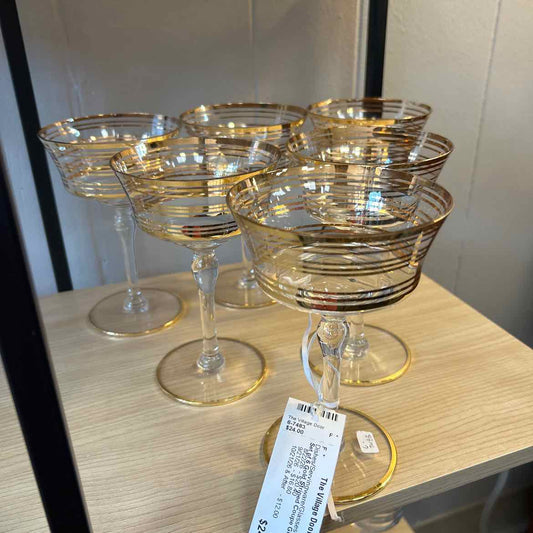 Set of 6 Gold Striped Coupe Glasses