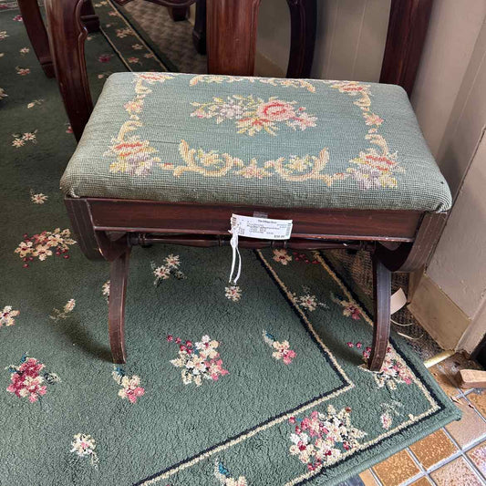 Wood Bench w/Needlepoint Seat