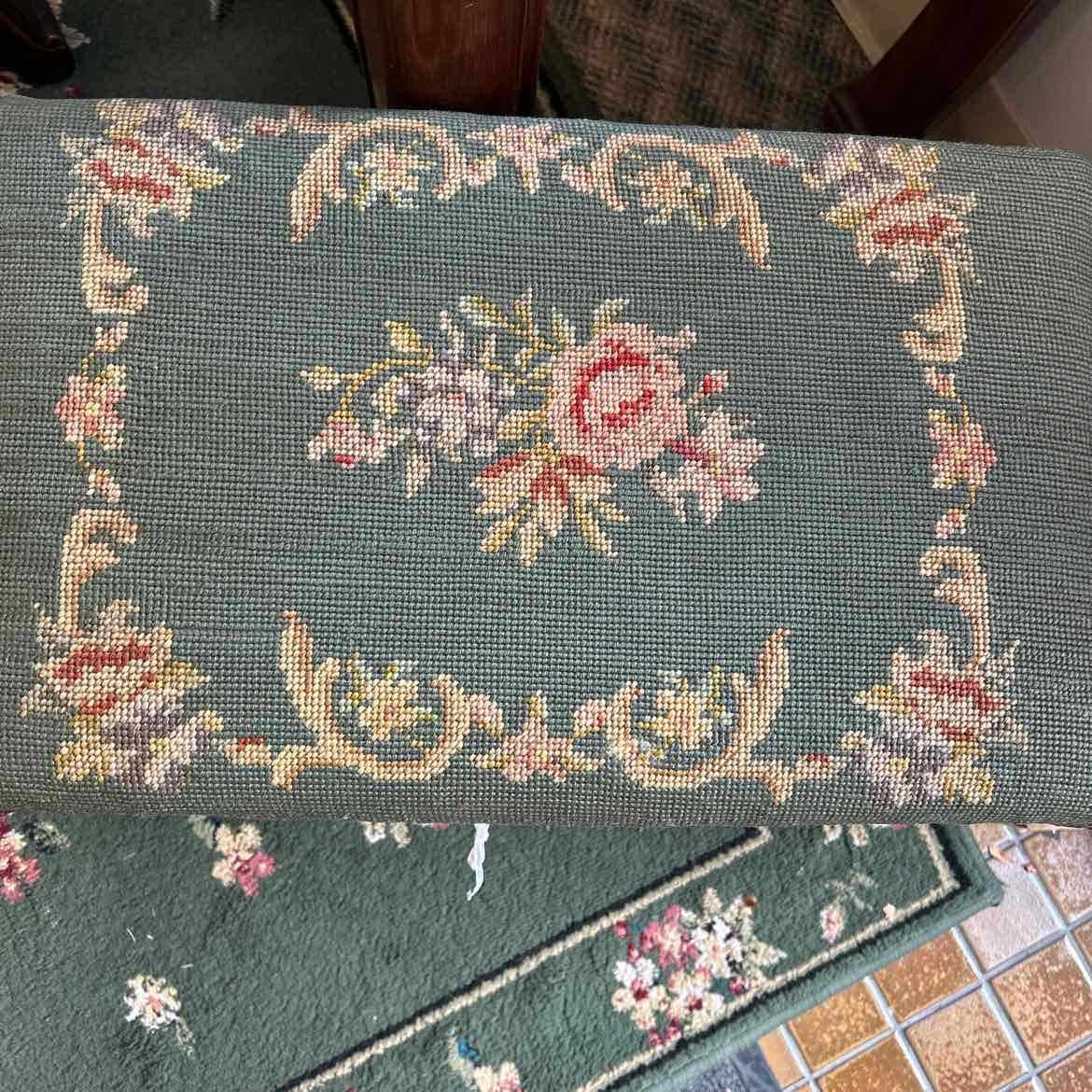 Wood Bench w/Needlepoint Seat