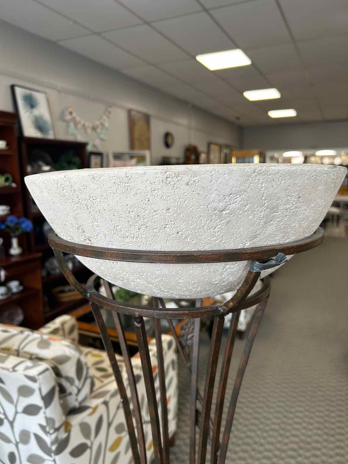 Tall Metal Planter W Clay Bowl