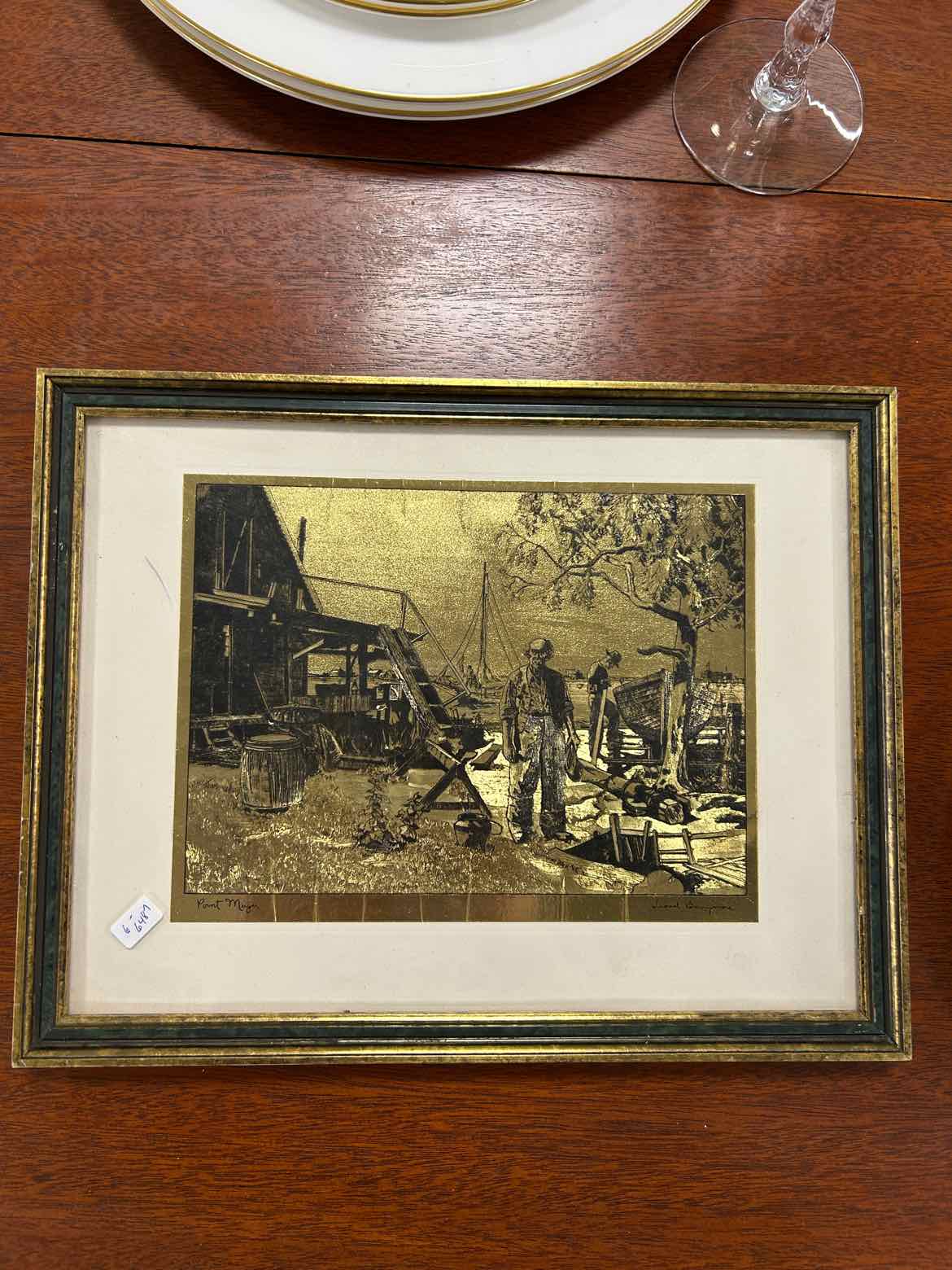 Man And House Gold And Black Etching Picture