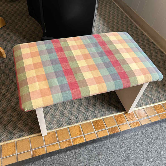 Cream Painted Bench w/Plaid Upholstered Seat